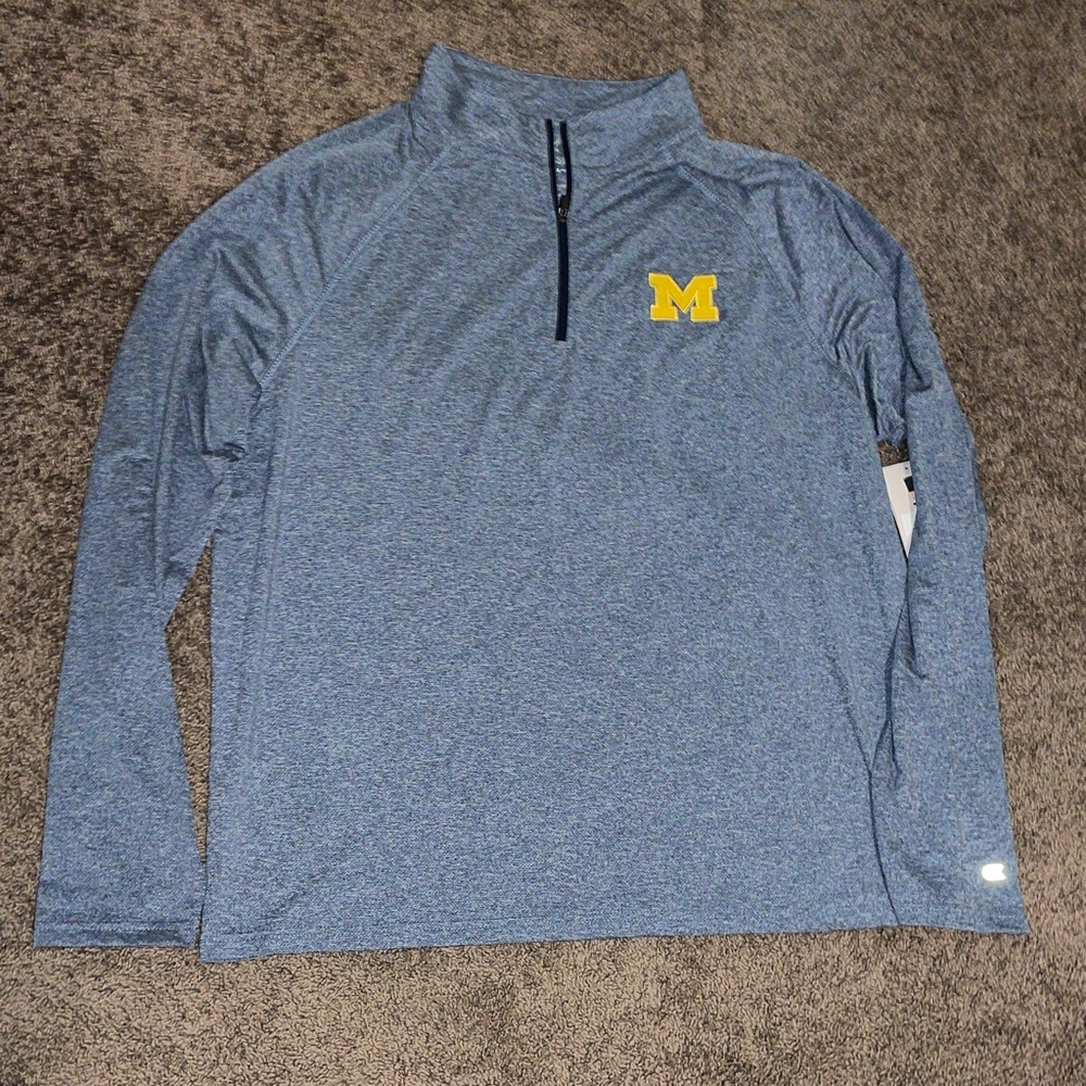 Michigan Heathered Blue 1/4 Zip Pullover with Yellow M Logo